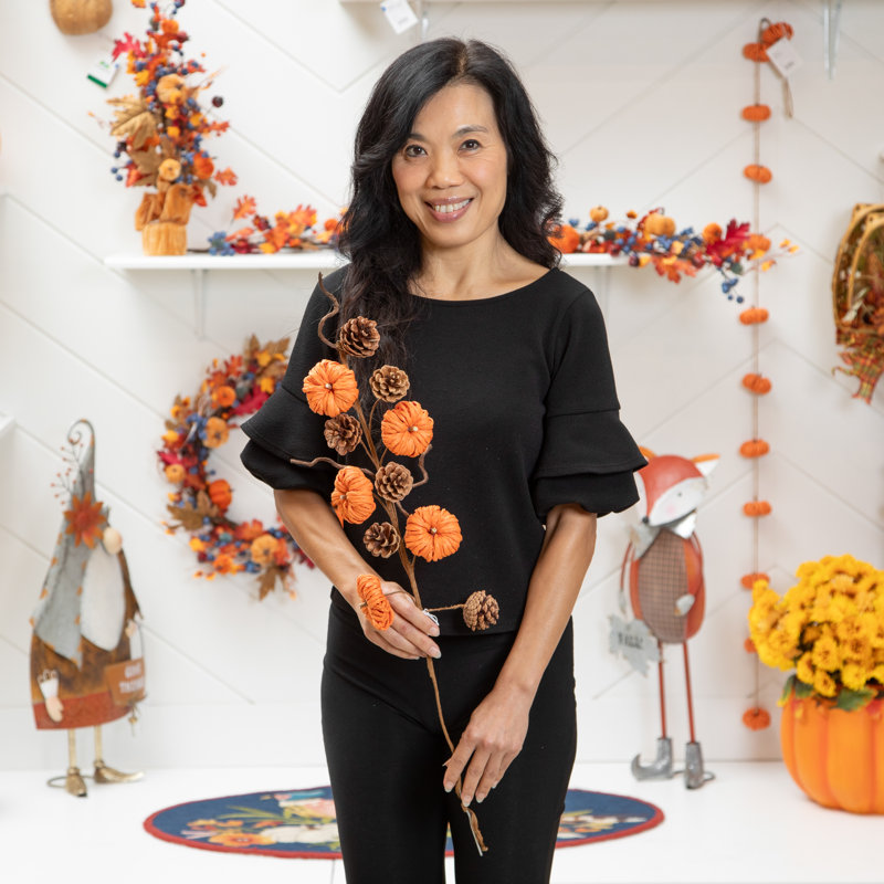 Orange Artificial Pumpkins Stem, 2 Piece Collection