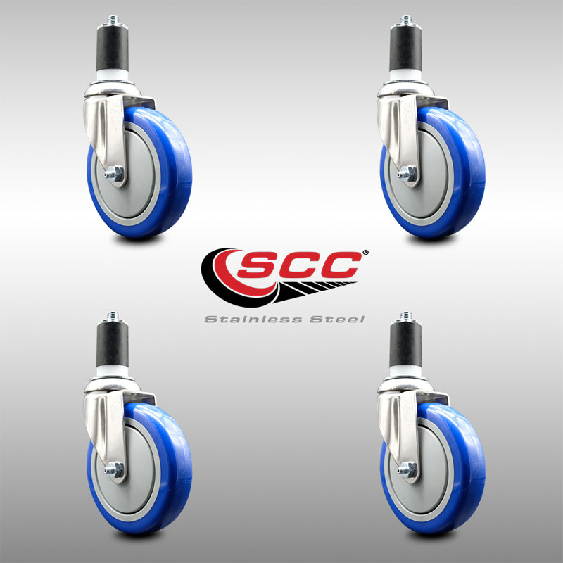 Ensemble de roulettes extensibles pivotantes en polyuréthane 316SS SCC, Bleu
