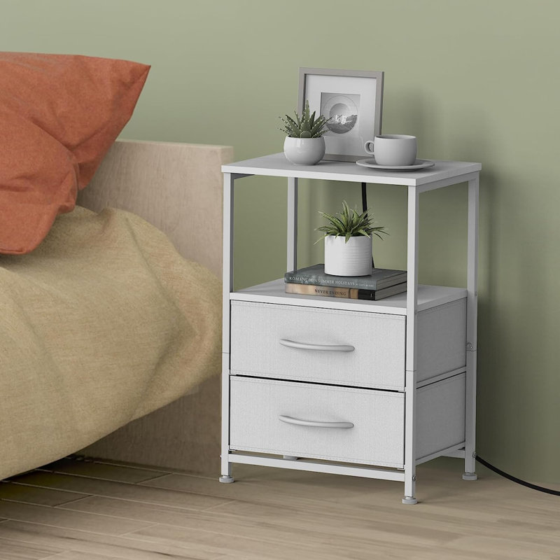 Emmielou 2 - Drawer End Table and Built-In Outlets, White