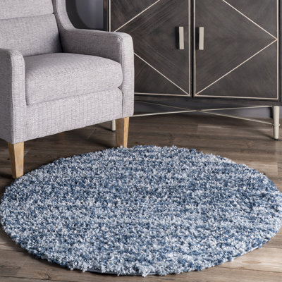 Esch Shag Tasseled Power Loom Performance Blue Rug