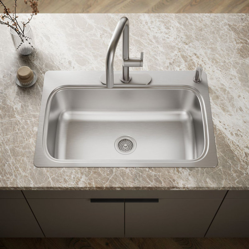 Verse 33" L x 22" W Top Mount Single Bowl Kitchen Sink, 4 Hole