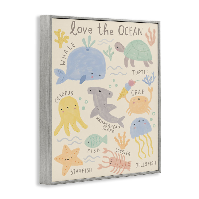 «Love The Ocean Creatures», estampe numérique encadrée par Lisa Barlow, Estampe numérique Farmhouse, H 20 po x l 16 po