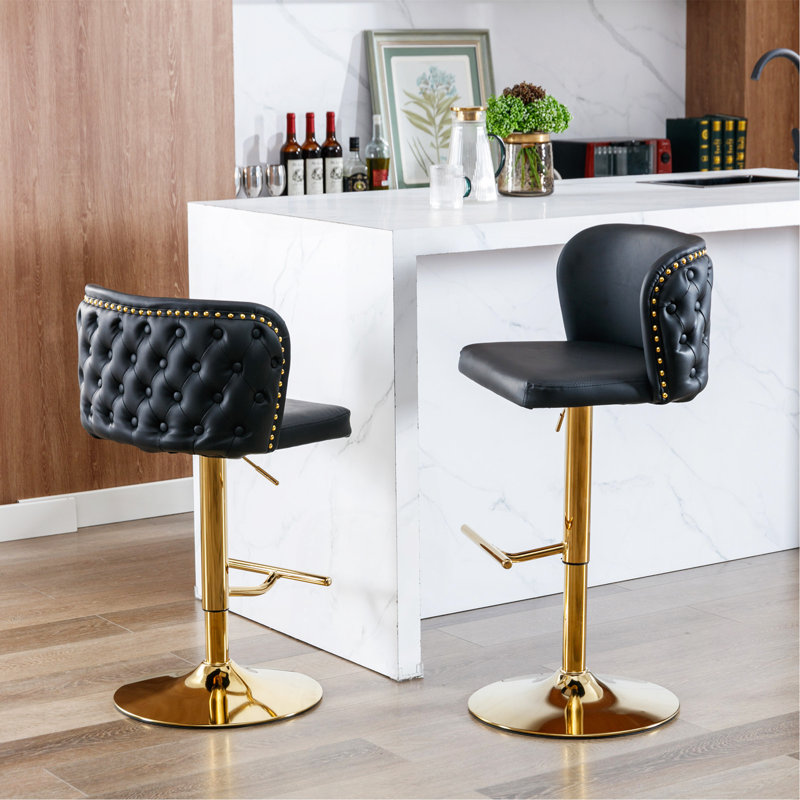 Swivel Barstools Adjusatble Seat Height, Modern PU Upholstered Bar Stools With The Whole Back Tufted, For Home Pub And Kitchen Island(Set Of 2)