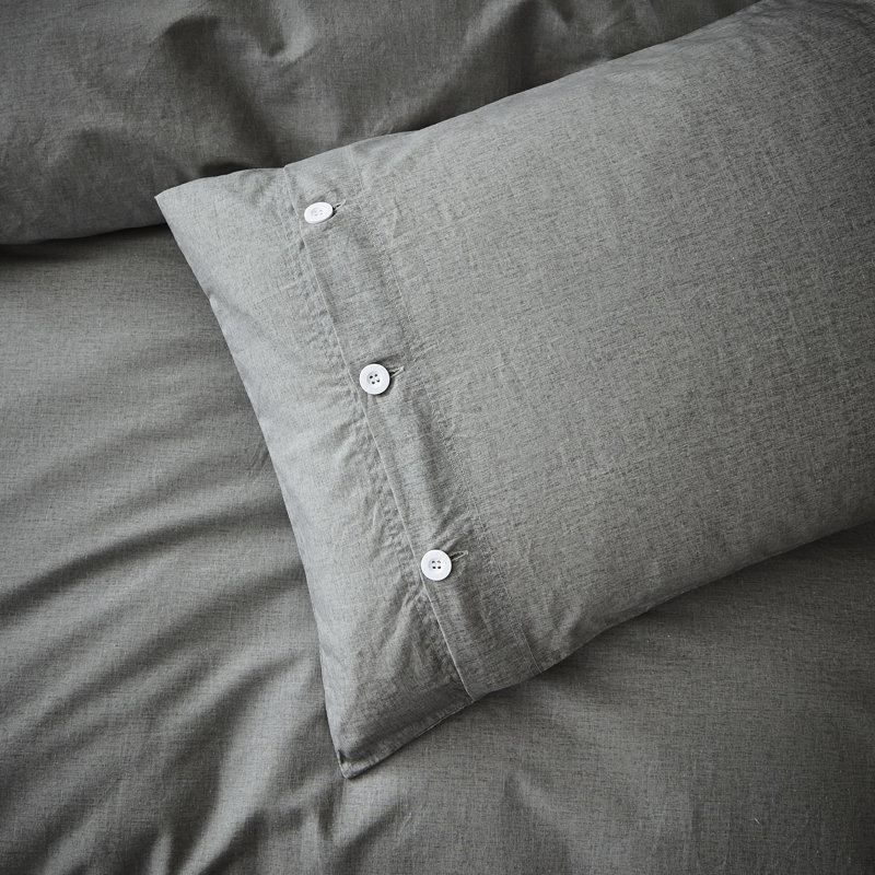 Washed Texture 100% Cotton Duvet Cover Set, Grey, Single - 2 Standard Pillowcases