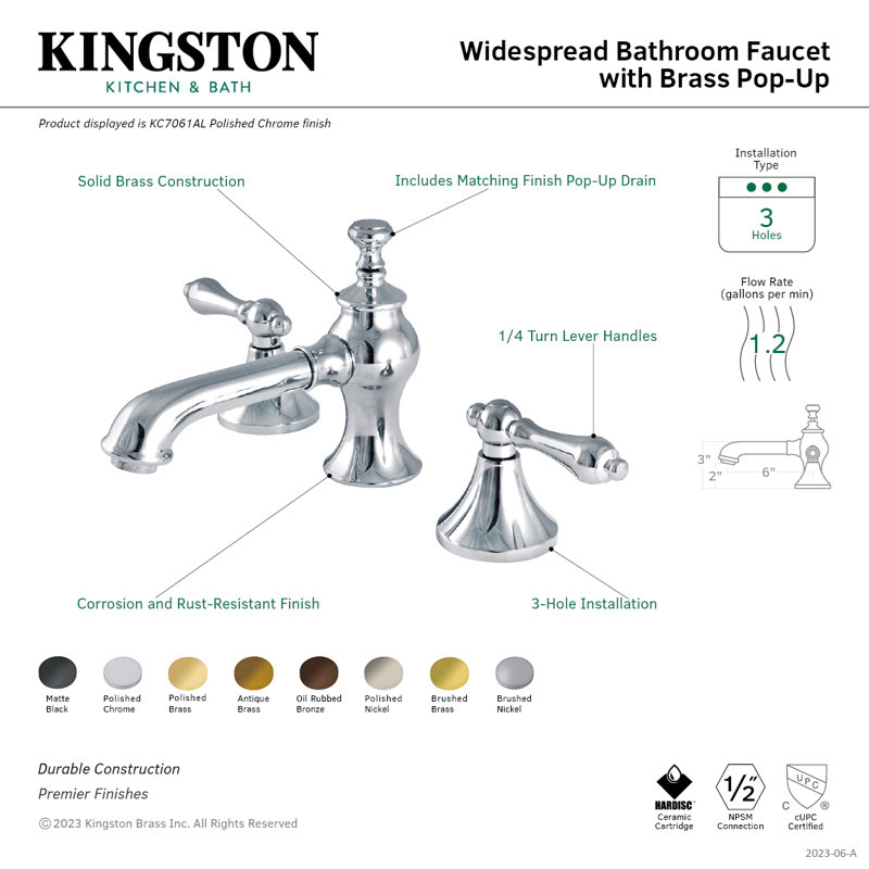 Kingston Brass Vintage Two-Handle 3-Hole Deck Mount Widespread Bathroom Faucet with Brass Pop-Up Drain, Oil Rubbed Bronze