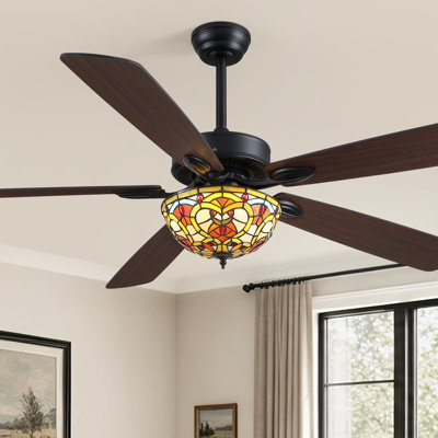 Ventilateur de plafond noir 65 po avec abat-jour rotatif réversible et télécommande Tiffany