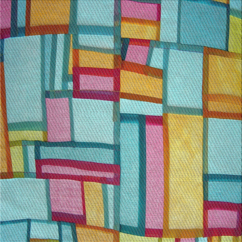 Tapis décoratif bleu sarcelle géométrique, Carré 3 pi