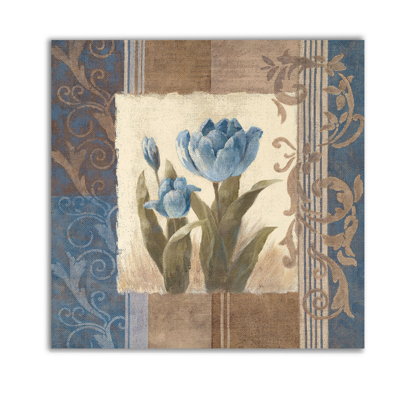« blue tulip scroll », peinture sur toile tendue, H 40 po x l 40 po x P 1,5 po