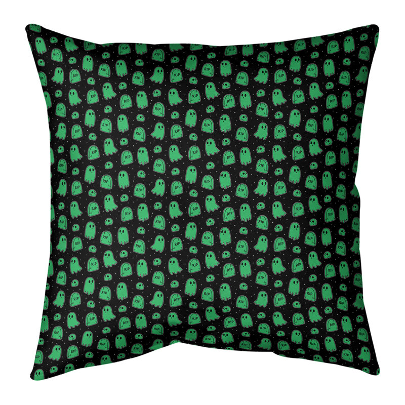 Coussin décoratif intérieur / extérieur Katelyn Elizabeth Ghost, 18 po x 18 po, Noir/vert