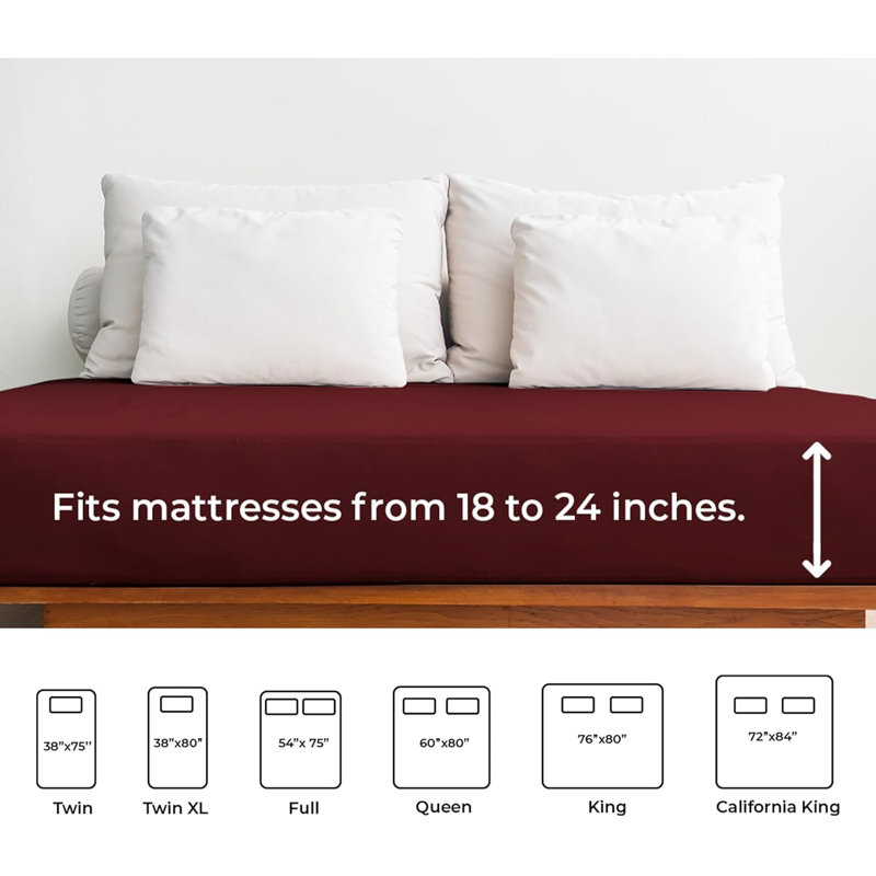 Extra Deep Pocket Fitted Sheet Only, Cooling & Breathable Bed Sheet, Soft, Fits 18–24 Inch Mattress, Twin, Burgundy