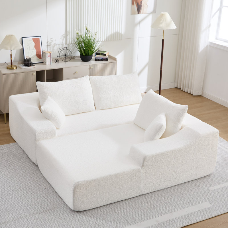 Anglica 2-Piece Modern Soft Compression Modular Sectional Sofa With Textured Fabric, 3-Seater Sofa & Left Chaise For Living Room