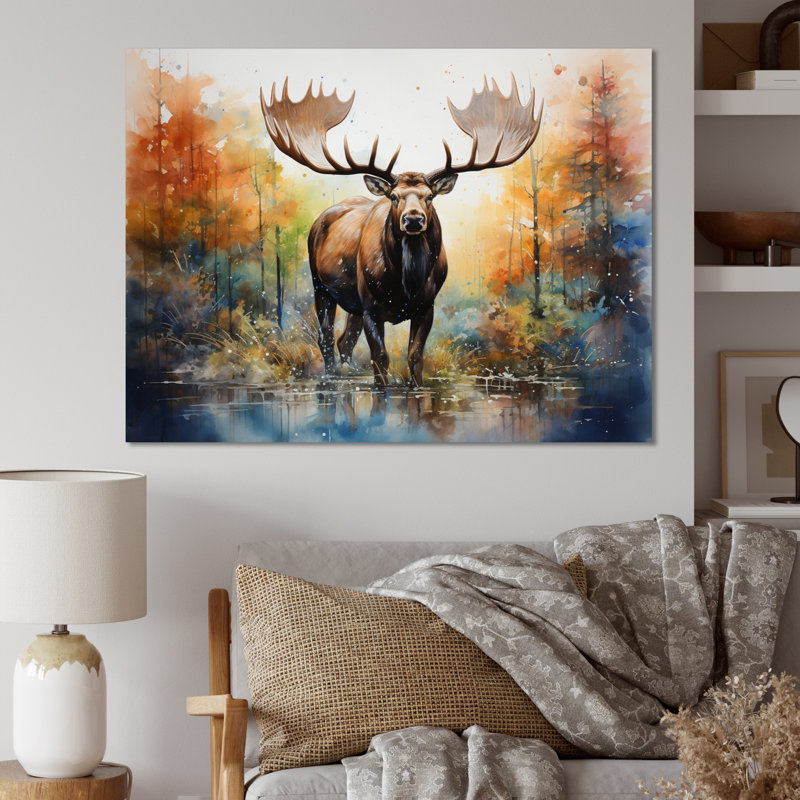Bernardette Colorful Moose Majestic Pointillism, reproduction d'art sur toile, H 24 po x l 32 po x P 1 po, Toile tendue