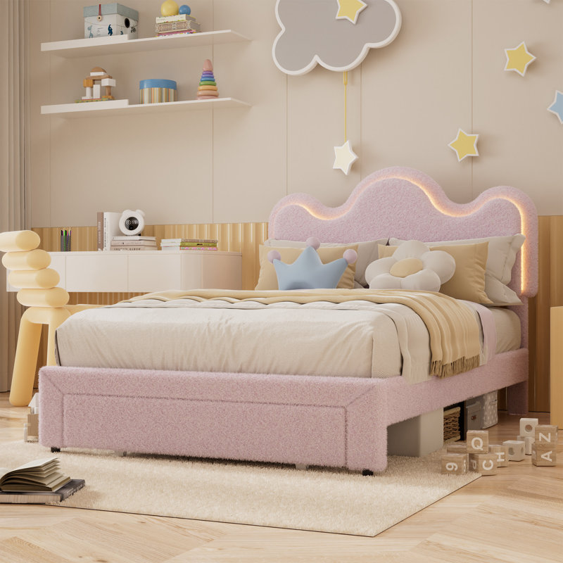 Cadres de lit Lits en velours d'agneau Cadre de lit plateforme mignon Lit plateforme robuste, Full, Rose