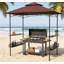 2-Tier Outdoor BBQ Gazebo,BBQ Grill Gazebo,With 2 Side Shelves,Storage Baskets,Ceiling Hook