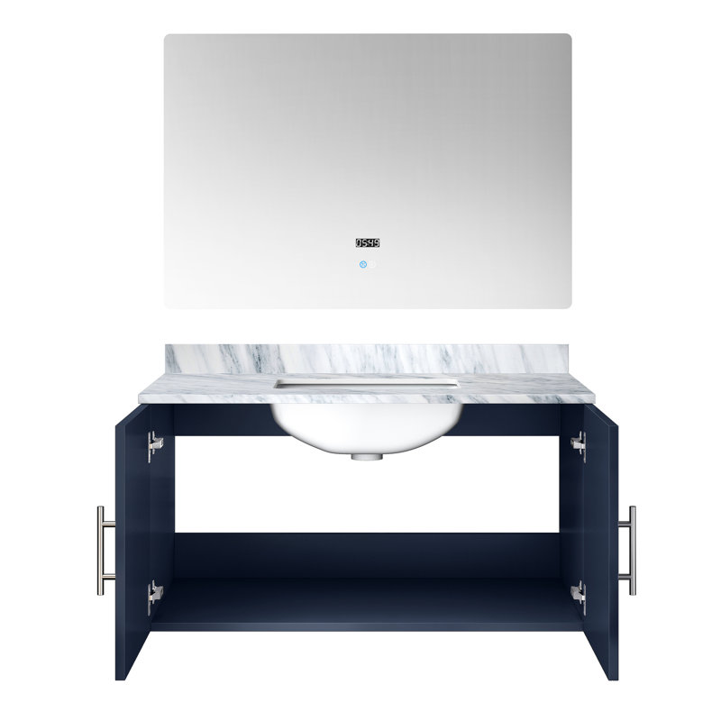 Meuble-lavabo bleu marine avec comptoir en marbre Miroir - Tiroir spacieux et durable, mécanisme de fermeture en douceur, espace de rangement, glissière