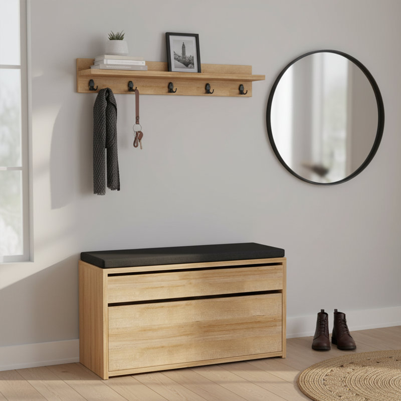 Arbre d'entrée Sophana de 32 po de largeur avec banc et rangement pour chaussures