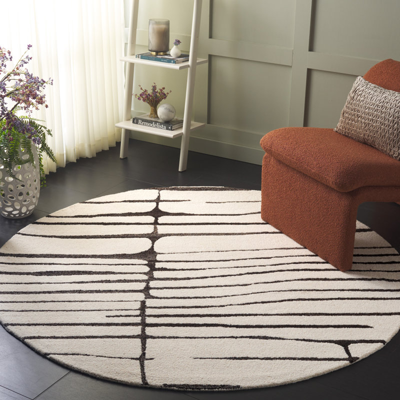 Kirstey Ebony Hand Tufted Wool/Cotton Abstract Rug in Ivory/Dark Brown, Round 3"