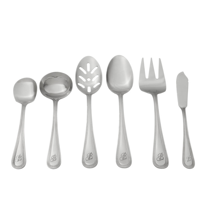 RiverRidge Beaded Flatware 46-Piece Monogrammed Stainless Steel Silverware Set for 8, B
