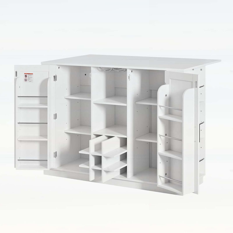 Armoire à vin avec porte-bouteilles et porte-verres, avec abattant, prise de courant et support à vin, Blanc