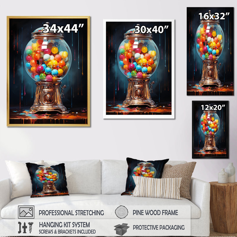 Popart Glitzy Gumballs Portrait - Abstract, reproduction d'art sur toile_105772, Cadre simple noir