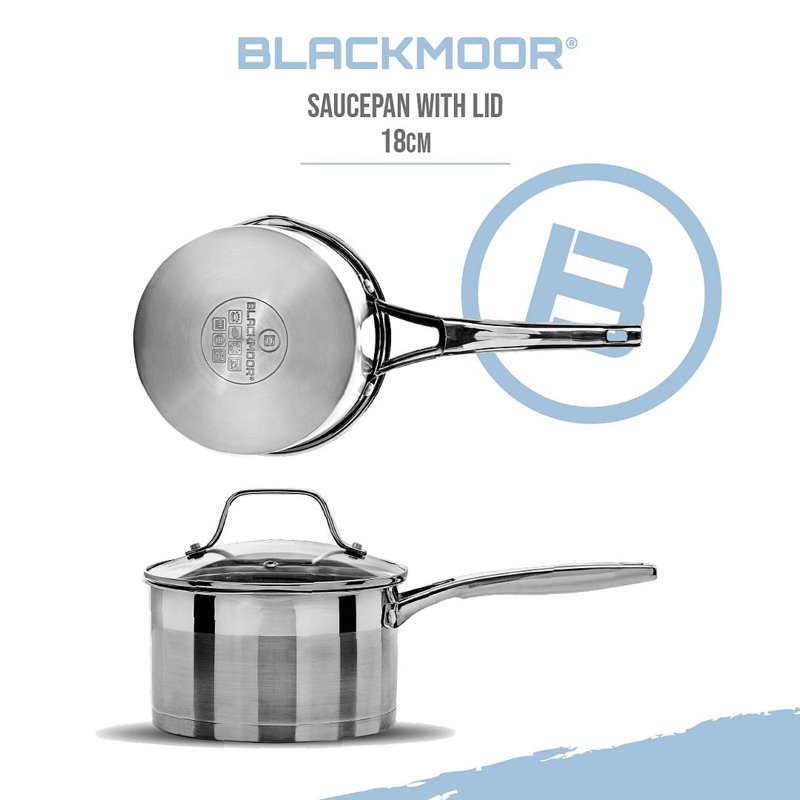 Blackmoor 18cm Pro Stainless Steel Saucepan With Lid, 2 litres