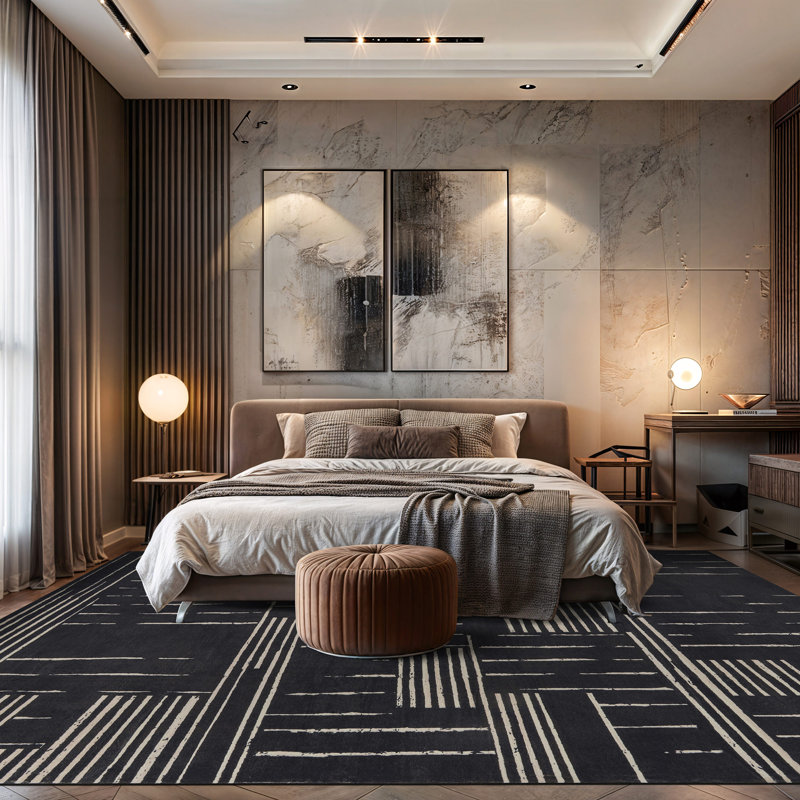 Tapis noir anti-dérapant Block Stripe, 9 pi x 12 pi
