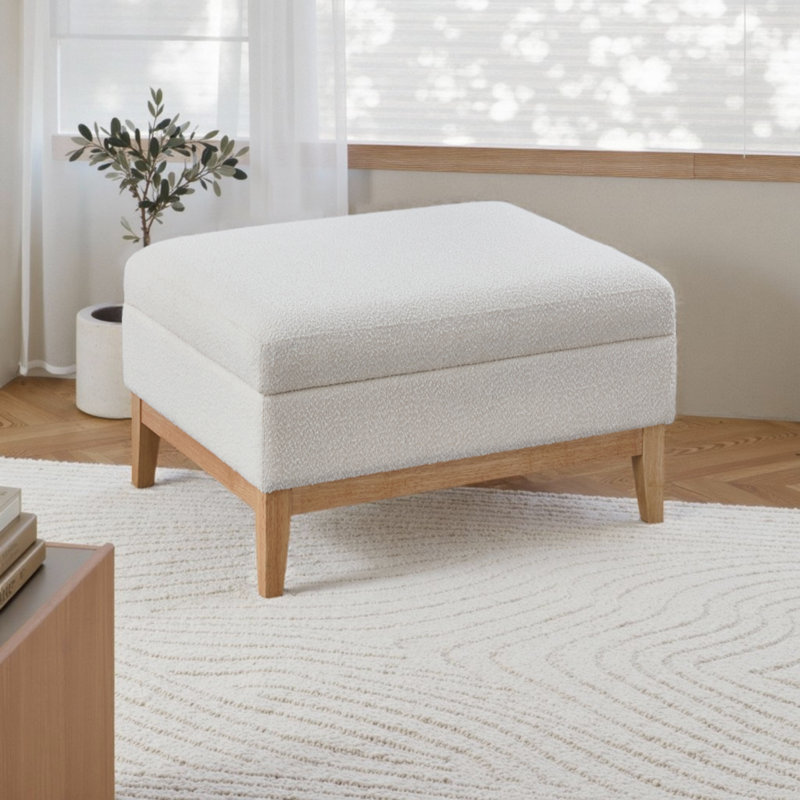 Table basse 34 po avec repose-pieds Boucle, siège réversible, rangement, Brun clair, Ivoire