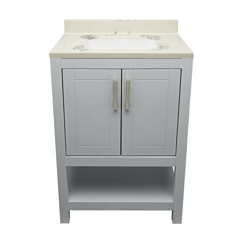 25 " W Freestanding Standard Free Standing 1 Single Vanity Bathroom Vanity With Cultured Marble Top, Gray