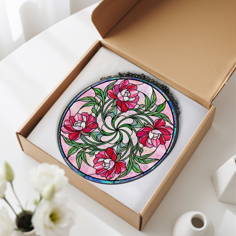Panneau de vitrail à motif floral, H 12 po x l 12 po