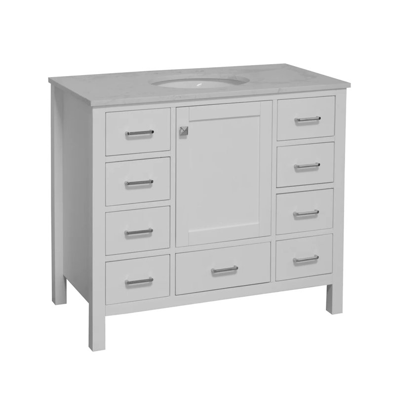 Ensemble de meuble-lavabo simple 42 po Claudett, Blanc, Carrare d'ingénierie
