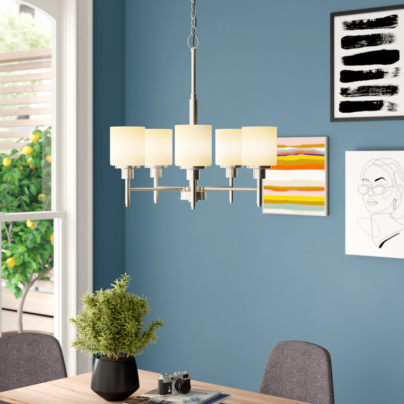 Lustre linéaire à 5 lumières avec abat-jour Jorelys, Nickel satiné