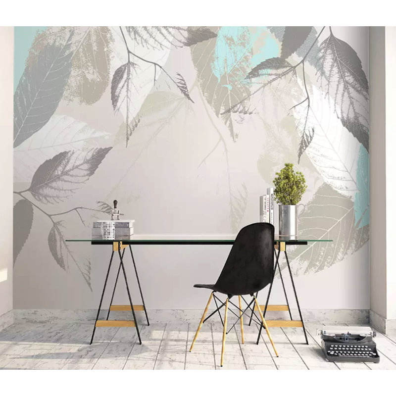 Papier peint texturé amovible gris Grey Leaves, l 55 po x L 35 po