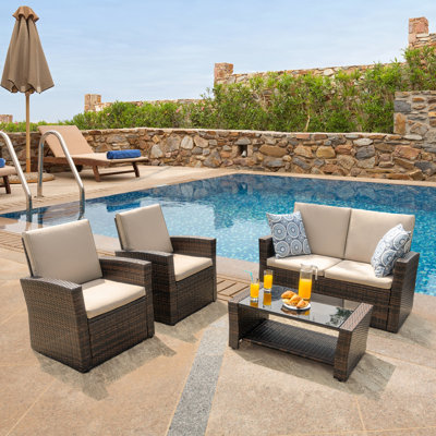  Ensemble de conversation de patio pour 4 personnes avec coussins Amei