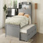 Lit plateforme double en bois avec lit gigogne, tête de lit et tiroirs-541861927