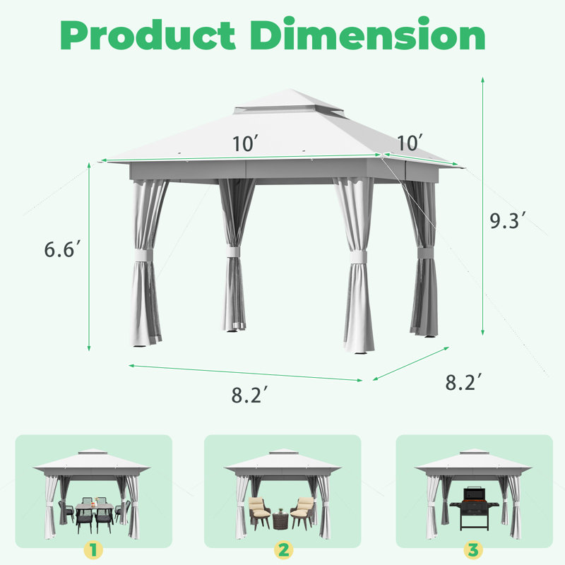 10'X10' Outdoor Gazebo For Patio, Heavy Duty Party Tent With Double Roofs, Outdoor Canopy With Curtains And Nettings For Deck, Lawn And Backyard