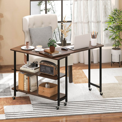17 Stories 360° Rotatable Sofa Side Table L-shaped Laptop Desk Snack Table Withshelf Patented