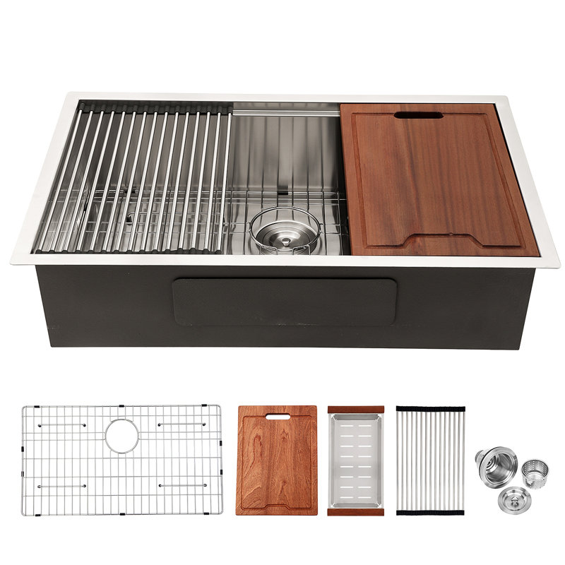 Évier de cuisine à simple cuve encastrable 32 po x 19 po x 10 po en acier inoxydable calibre 16