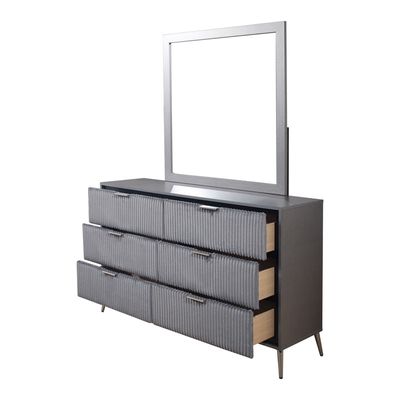 Commode 6 tiroirs avec miroir Ochlocknee, Gris