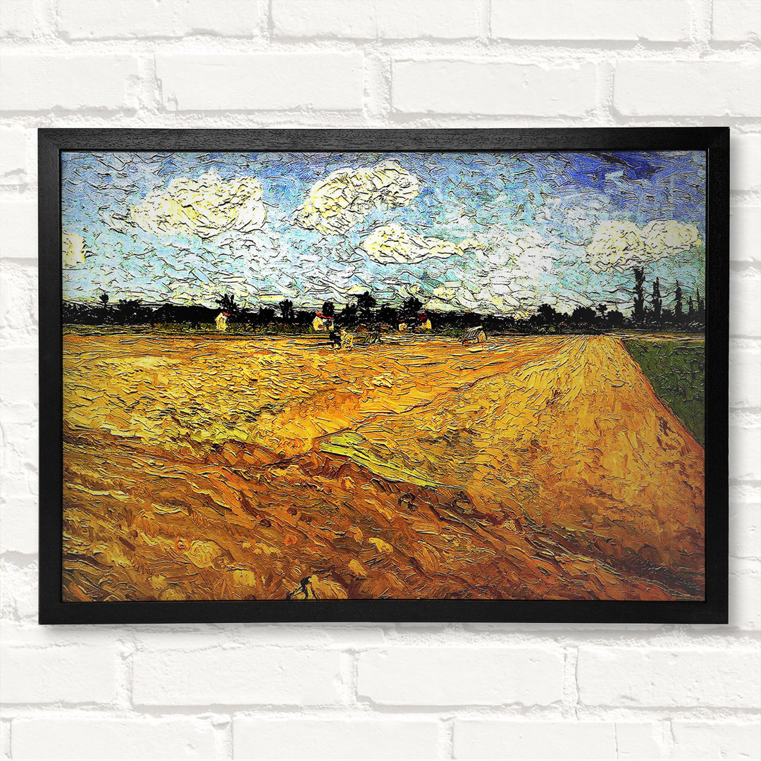 Gepflügtes Feld von Vincent Van Gogh - Geschlossener Eckrahmen Kunstdrucke auf Holz