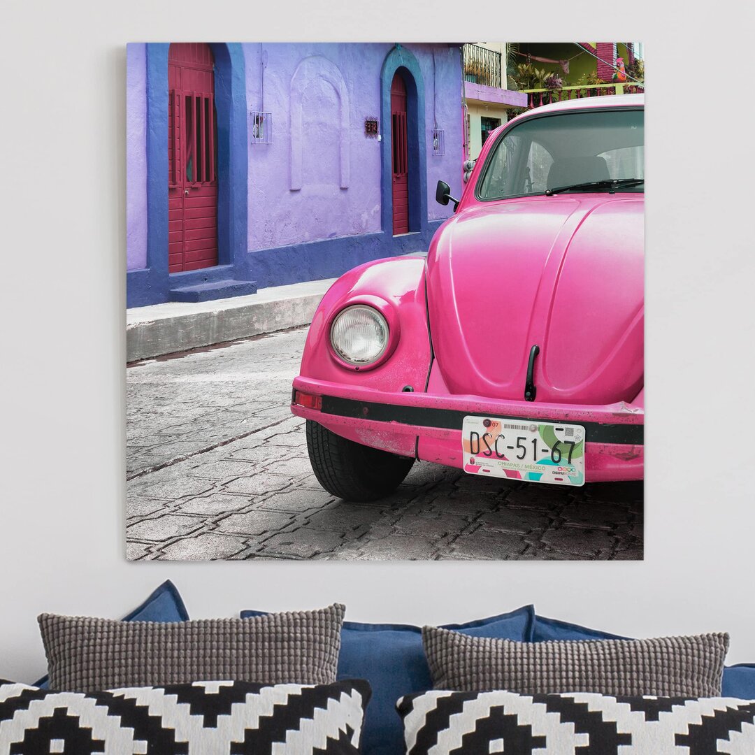 Leinwandbild Rosa Vw Beetle