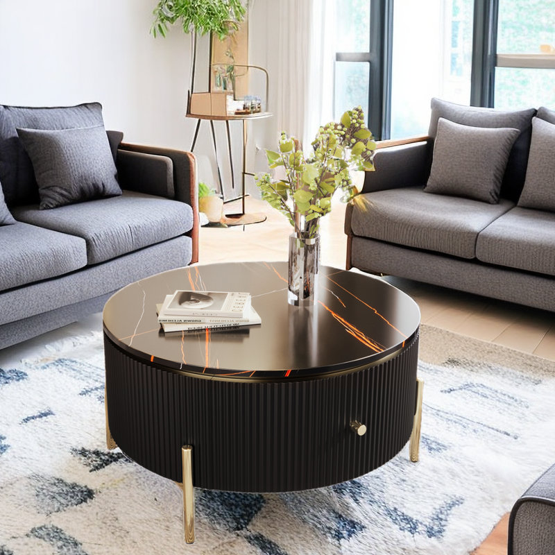  Table basse avec rangement Baadur, Marbre noir, Noir