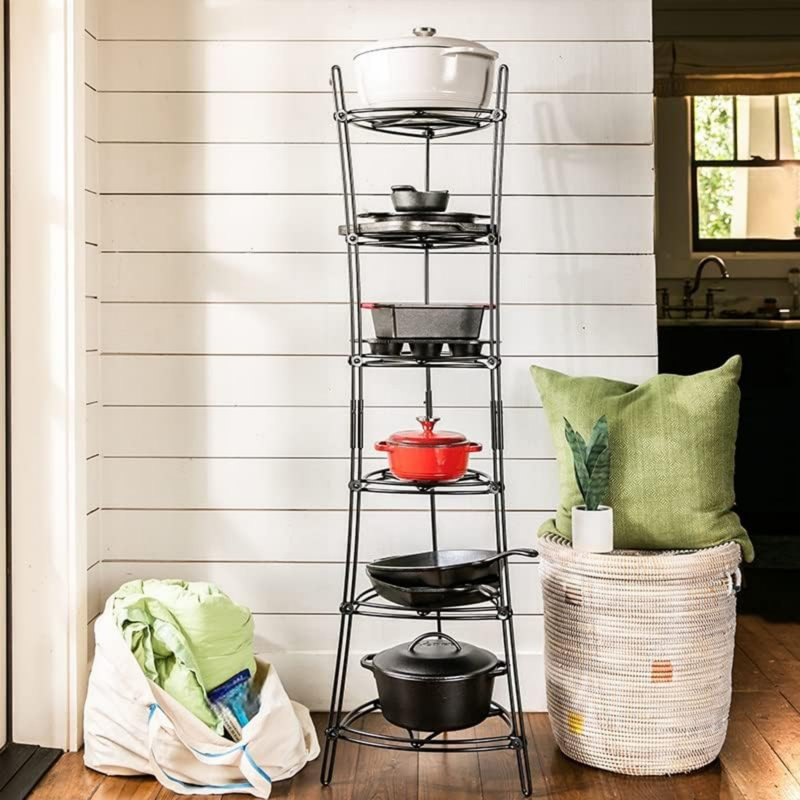 Étagère de rangement pour batterie de cuisine à 6 niveaux, multi-niveaux pour fonte, couvercles et accessoires de cuisine