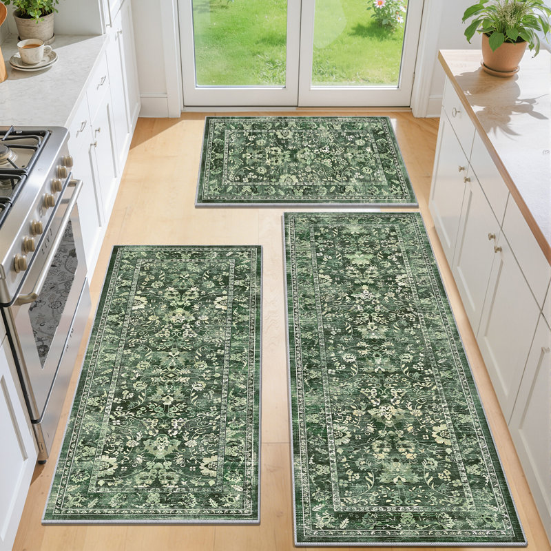 Tapis de cuisine antidérapants lavables à la machine (ensemble de 3), Vert