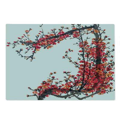 Ambesonne Japanese Cutting Board Large Blossom Cherry Sakura Red and Brown