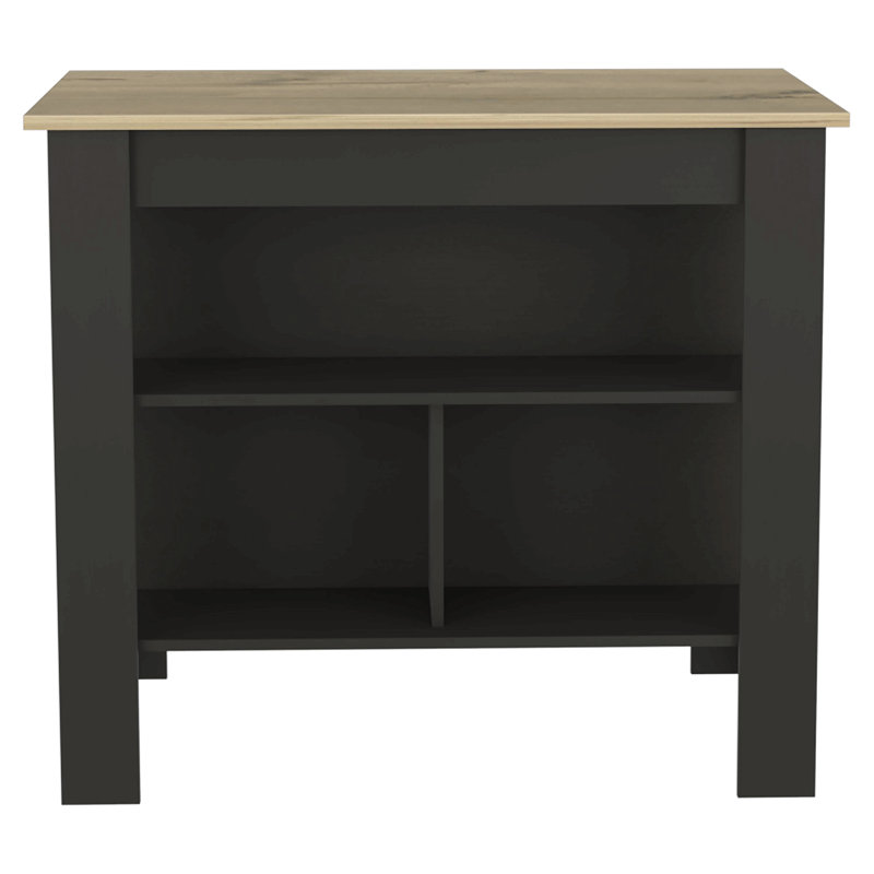 Îlot de cuisine, quatre pieds, trois tablettes, Noir / brun