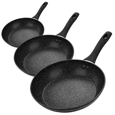 ROYALFORD 3-Piece Frying Pan Set – 22cm, 24cm, 28cm Granite Coated Non-Stick Skillets, Forged Aluminium Cookware, Induction Hob Compatible Omelette & Sauté Pans