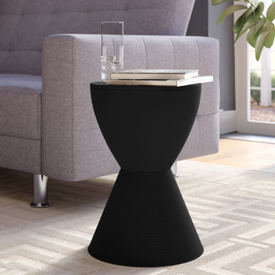 Durant Modern Hourglass Drum End Table with Removable Storage Lid, Indoor Outdoor Side Table & Small Patio Stool, No Assembly Lightweight Accent Table