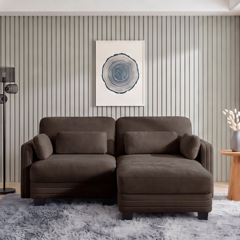 Canapé modulaire capitonné avec dossier réglable Channel, Chenille brun, 35" H x 69.3" W x 56.3" D