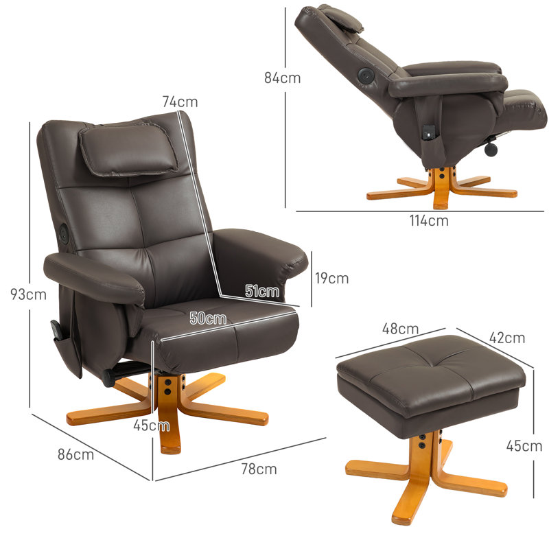 Massage Recliner Chair with Ottoman Set, Dark Brown Polyurethane