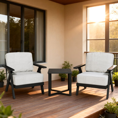 Outdoor Aluminum 3-piece Armchair Set with End Table-Beige